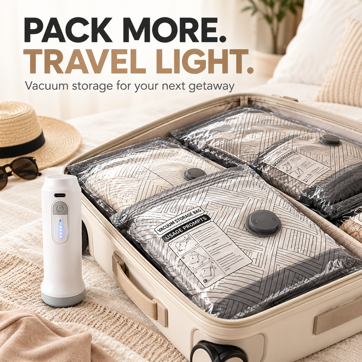 Travel Vacuum Storage Bags with Rechargeable Pump