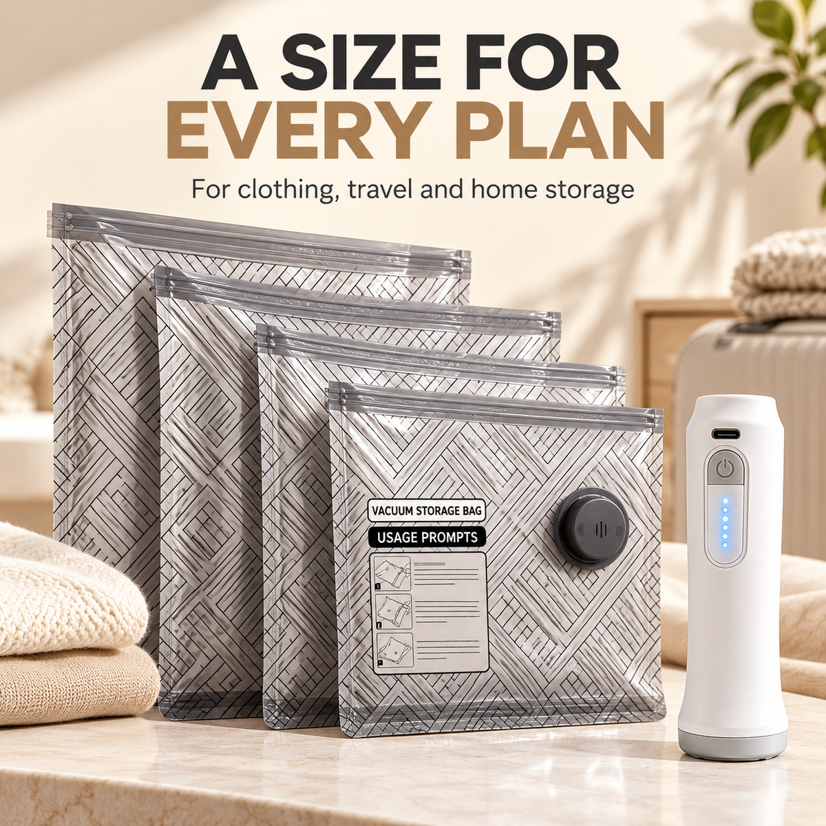Travel Vacuum Storage Bags with Rechargeable Pump
