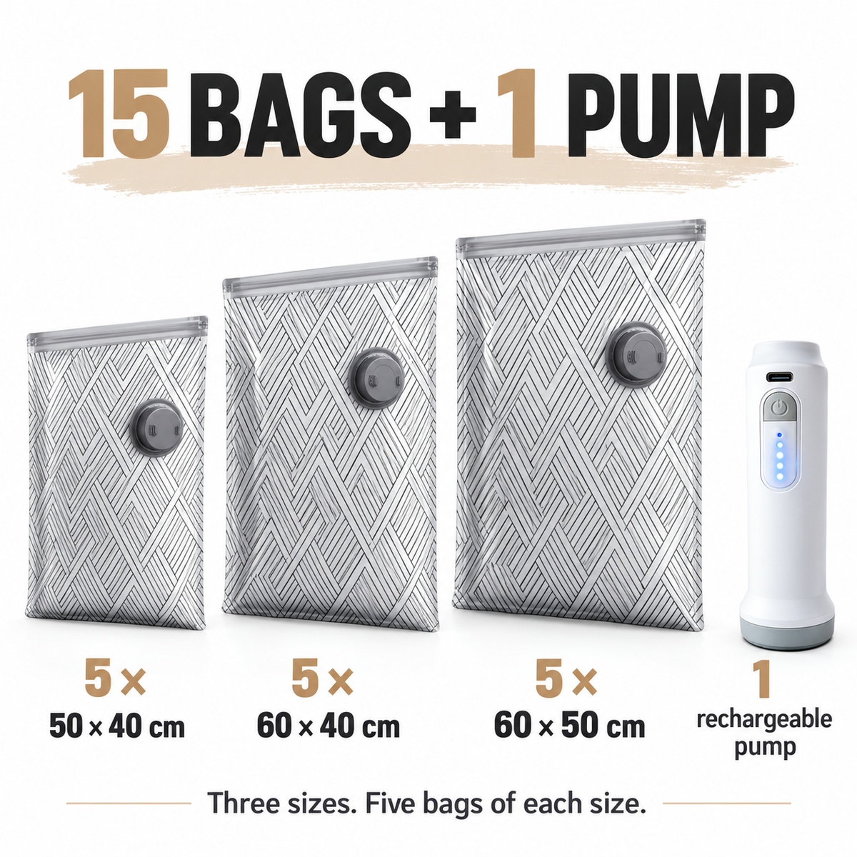 Travel Vacuum Storage Bags with Rechargeable Pump