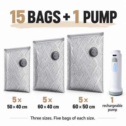 Travel Vacuum Storage Bags with Rechargeable Pump